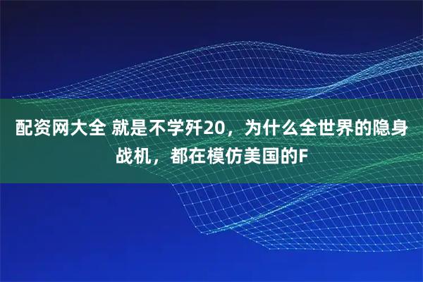 配资网大全 就是不学歼20，为什么全世界的隐身战机，都在模仿美国的F